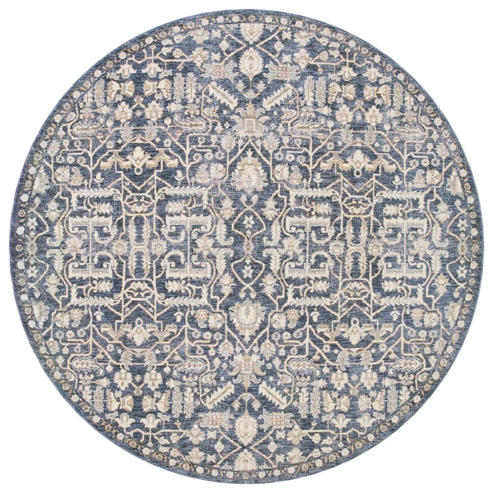 Amber Lewis x Loloi Zuma 5"3" Round Blue and Ivory Area Rug, , large