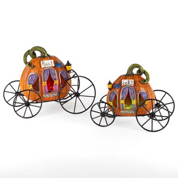 The Gerson Company 2-Piece B/O Lighted Resin and Metal Halloween Pumpkin Carriage Set in Assort, , large