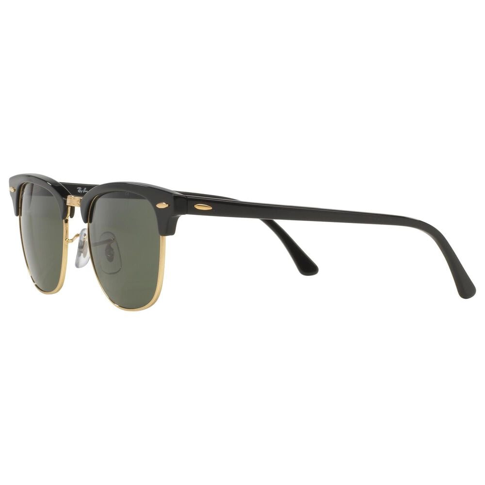 Rayban Glasses Clubmaster Classic Sunglasses with G-15 Green Lenses in Polished Black and Gold, , large