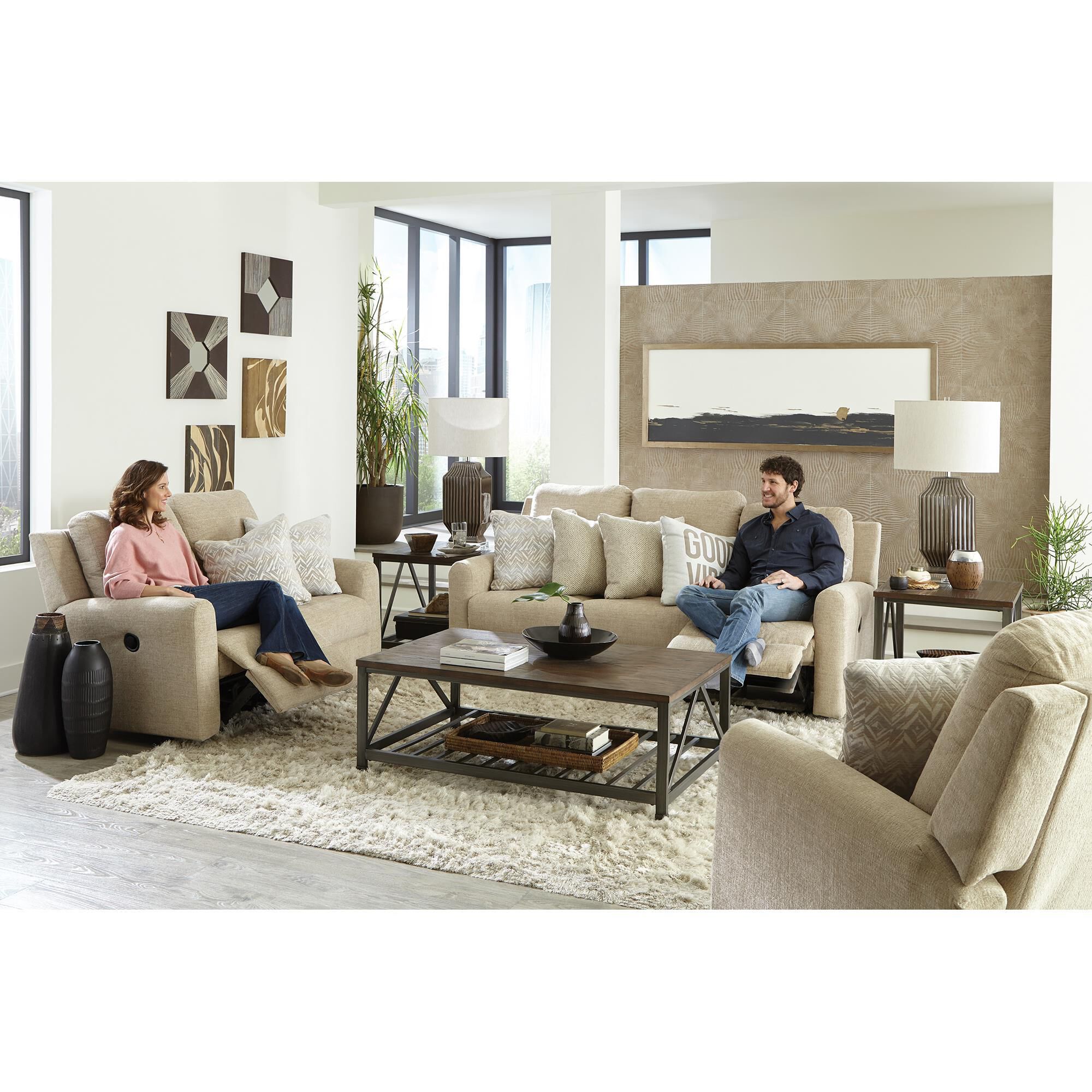 Catnapper Calvin Manual Reclining Sofa in Putty NFM