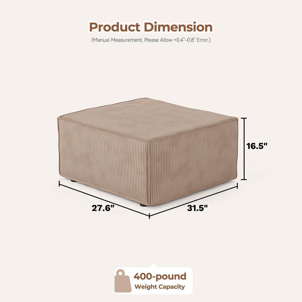 HOMLUX Modern Ottoman with Corduroy Fabric in Camel, , large