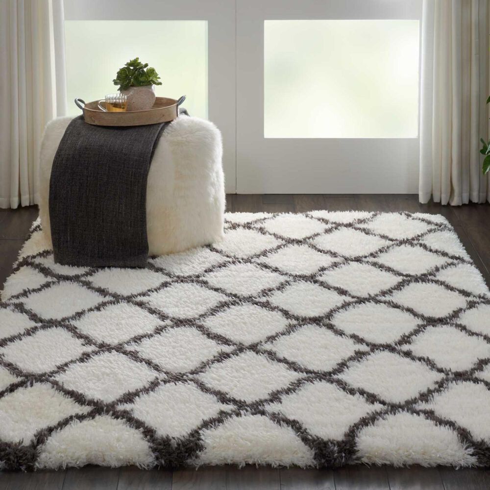 Nourison Luxe Shag LXS02 9&#39; x 12&#39; Ivory and Charcoal Area Rug, , large