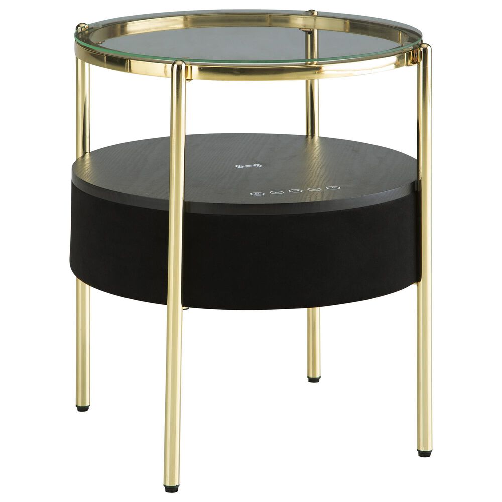 Ashley Nedman Accent End Table with Speaker in Black and Gold, , large