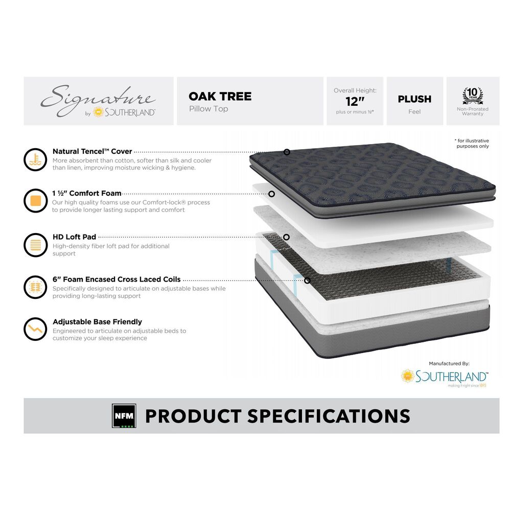 Southerland Signature Oak Tree Pillow Top Plush Twin XL Mattress, , large