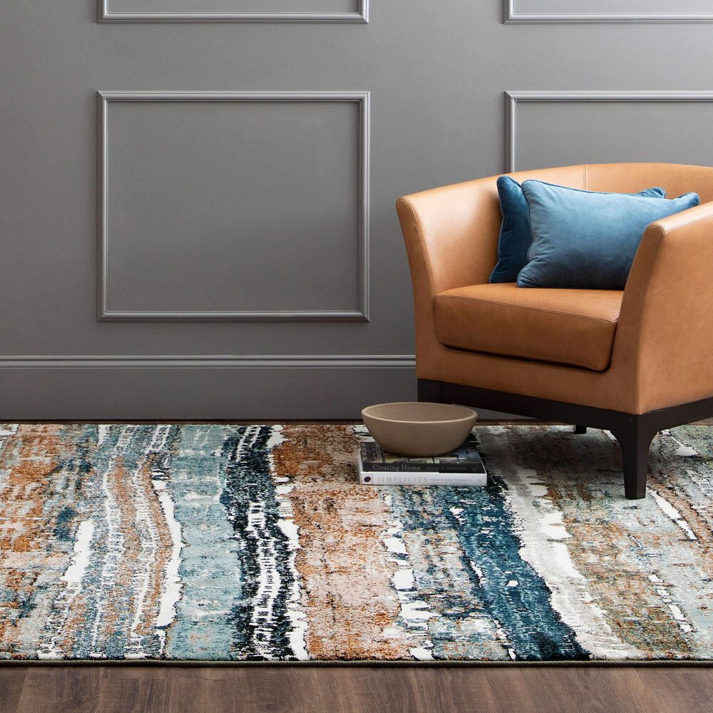 Karastan Epiphany Colorful Waves 8&#39; x 10&#39; Robin&#39;s Egg Area Rug, , large