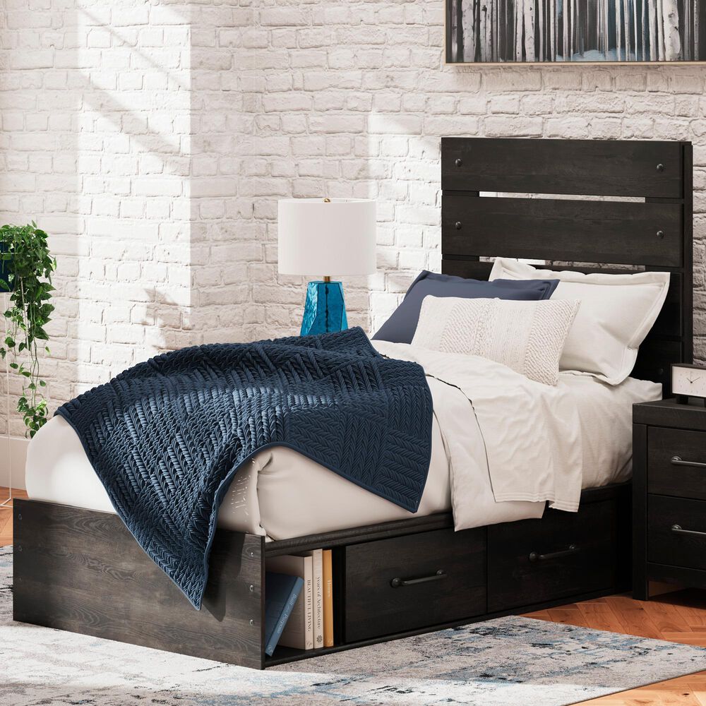 Ashley Hollivern Twin Panel Bed with Storage in Dark Gray, , large