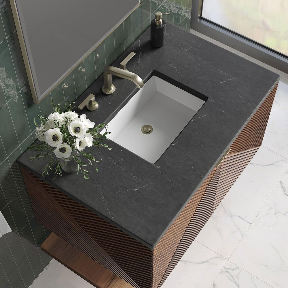 James Martin Vanities Marcello 36&quot; Single Bathroom Vanity in Chestnut with 3 cm Charcoal Soapstone Quartz Top and Rectangular Sink, , large