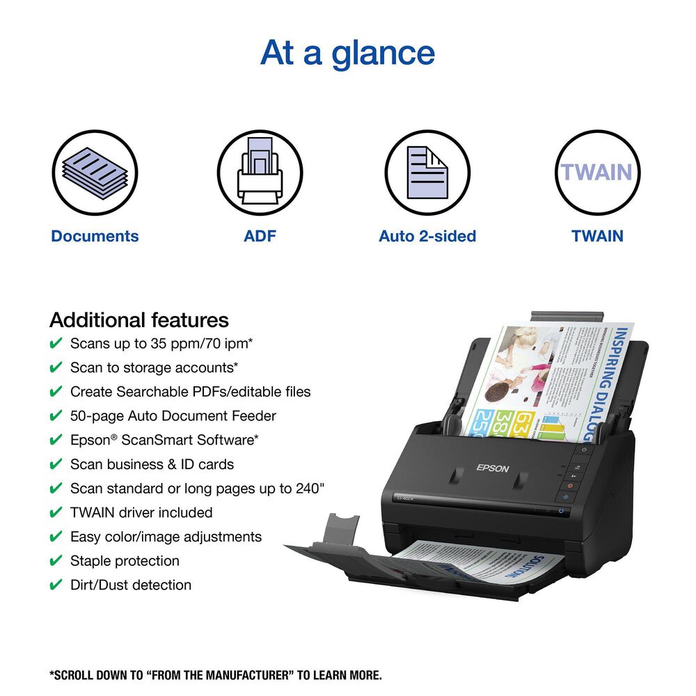 Epson WorkForce ES-400 II Duplex Desktop Document Scanner in Black, , large