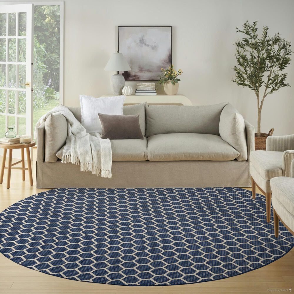 Nourison Twist Reversible 8&#39; Round Navy Indoor/Outdoor Area Rug, , large