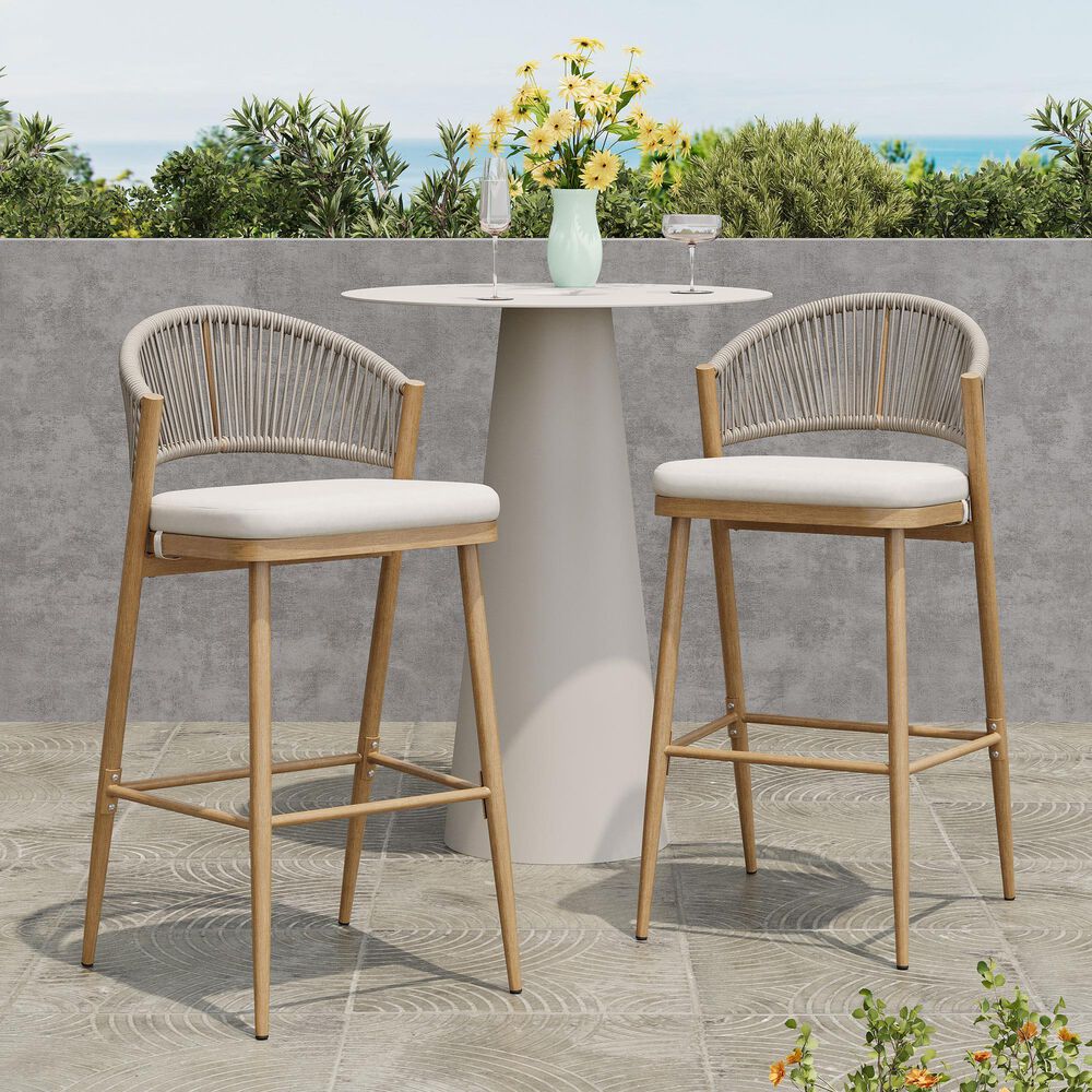 Hearth and Haven 30" Outdoor Barstool with Maple Frame in Beige (Set of 2), , large
