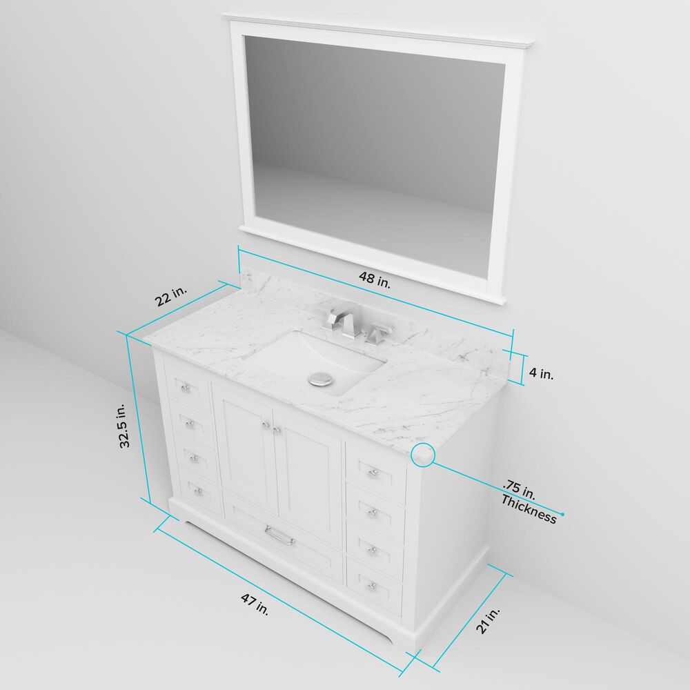 Lexora Home Dukes 48" Single Bathroom Vanity in White with 2 cm White Cultured Marble Top and Rectangular Sink, , large