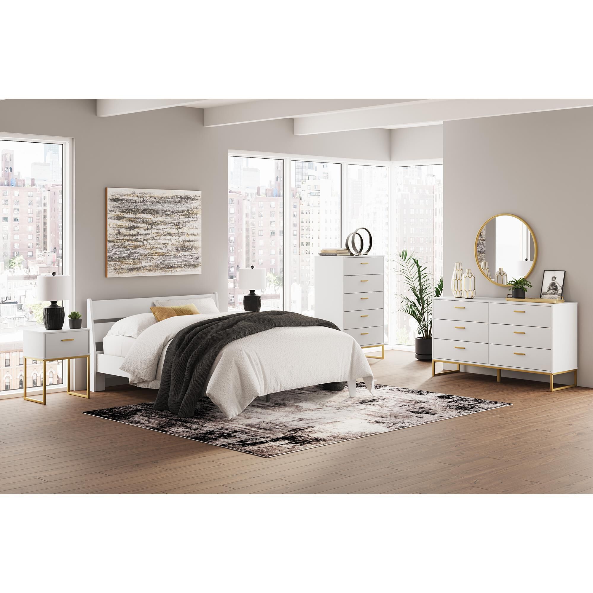 Ashley Socalle 6-Drawer Dresser in Matte White and Gold