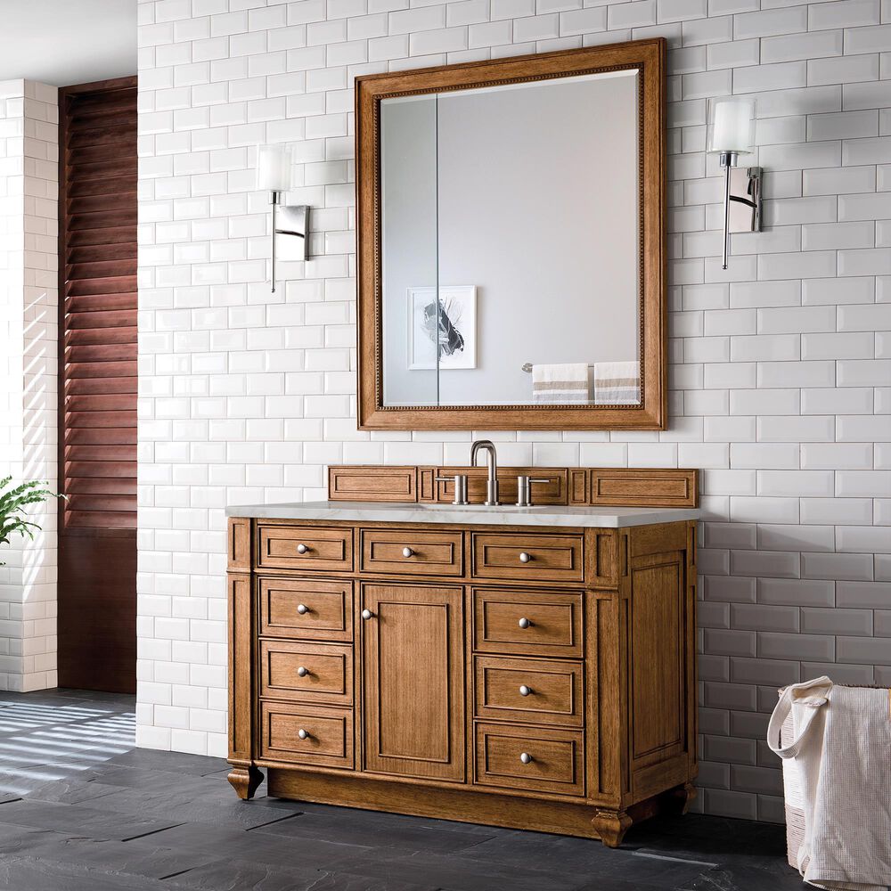 James Martin Vanities Bristol 48&quot; Single Bathroom Vanity in Saddle Brown with 3 cm Victorian Silver Quartz Top and Rectangular Sink, , large