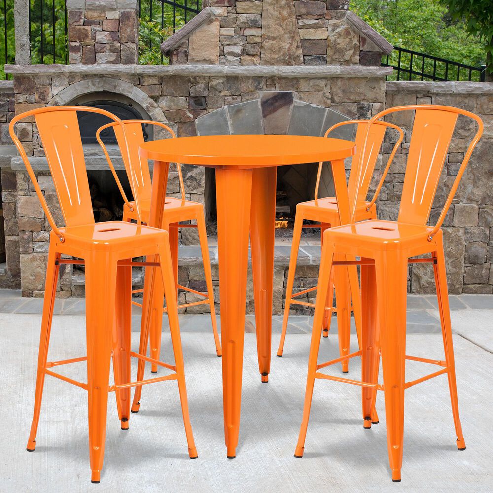 Flash Furniture 5-Piece Metal Bar Table Set in Orange, , large