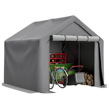 HOMLUX 8" x 8" Outdoor Shelter with Roll-Up Doors in Grey, , large