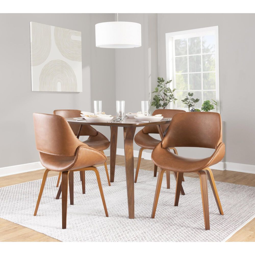 LumiSource Fabrico Mid-Century Modern Dining/accent Chair in Walnut and Camel Faux Leather by LumiSource - Set of 2, , large