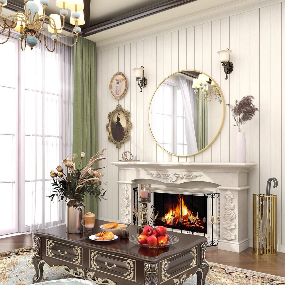 HOMLUX 30" Round Wall Mirror in Gold, , large