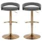 LumiSource Grotto Adjustable Bar Stool with Grey Faux Leather Upholstery in Gold (Set of 2), , large