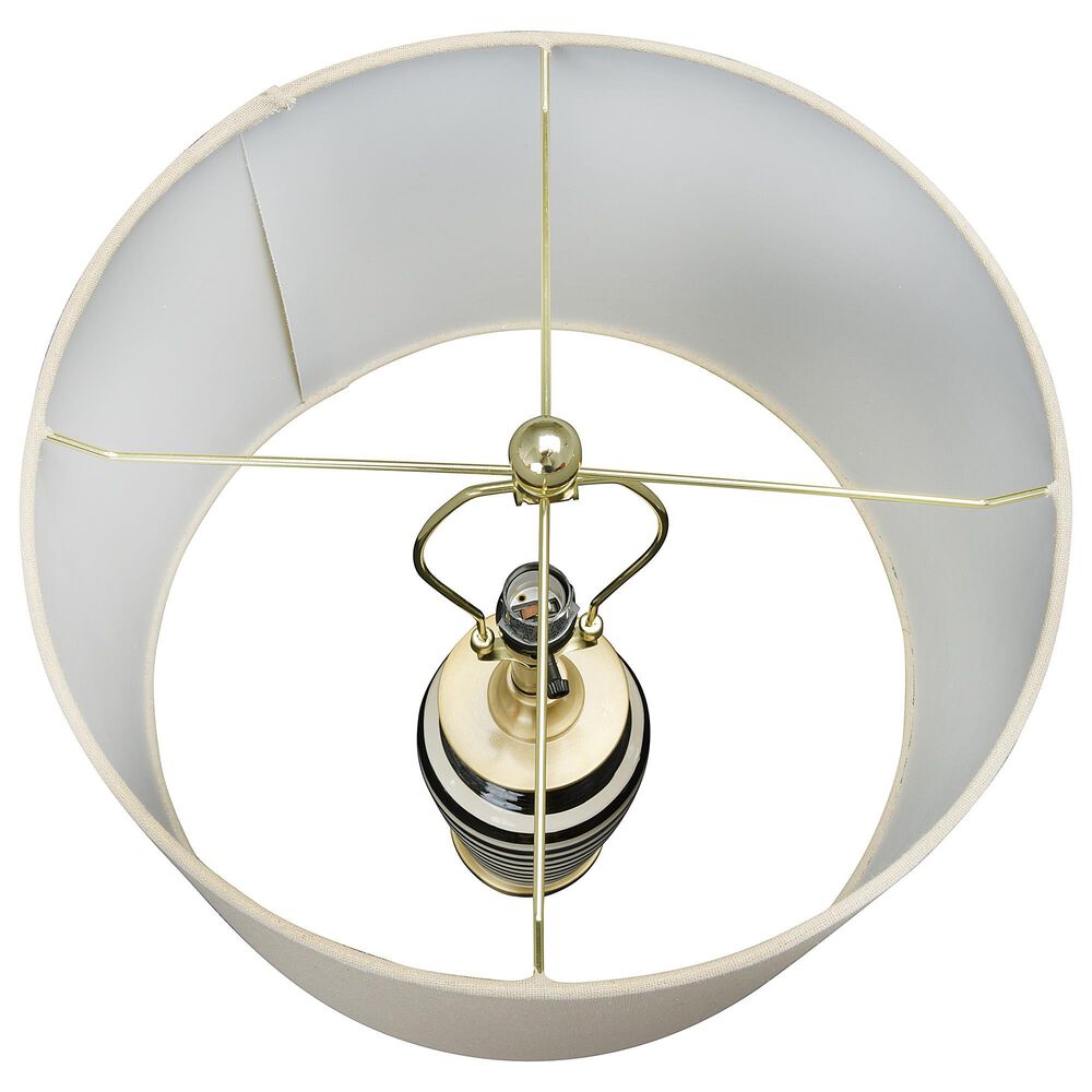 Creative Coop Striped Ceramic Table Lamp in Black, White and Brushed Gold, , large