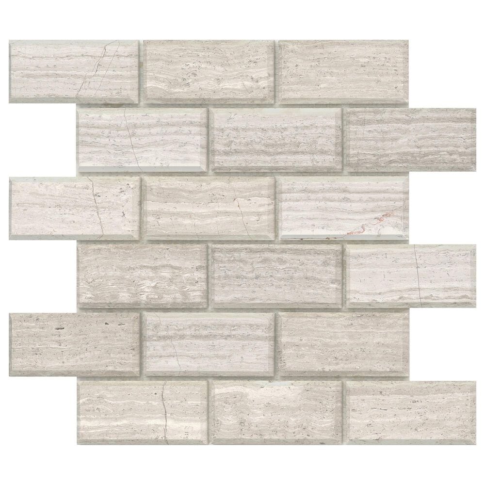 Emser Metro Cream 2" x 4" Bevel on 12" x 12" Limestone Mosaic Sheet, , large