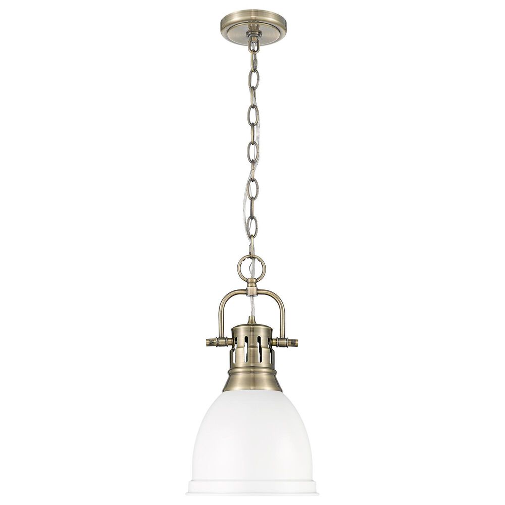 Golden Lighting Duncan 1-Light Small Pendant with Chain and Matte White Shade in Aged Brass, , large