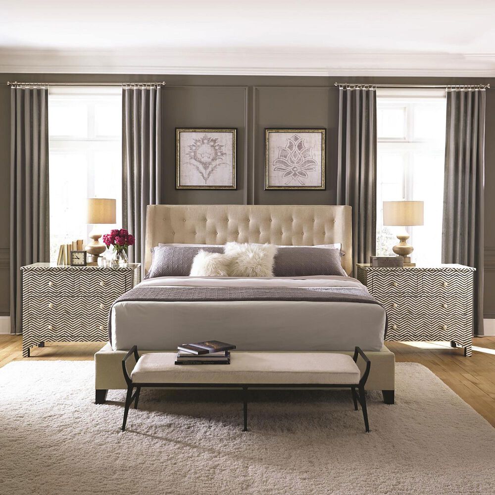 Bernhardt Maxime King Upholstered Wing Panel Bed in Cream, , large