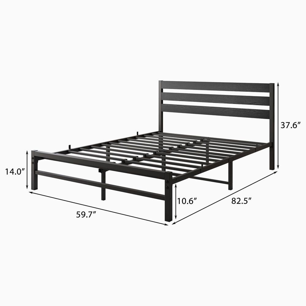 Hearth and Haven Queen Platform Bed Frame with Wood Headboard in Black, , large