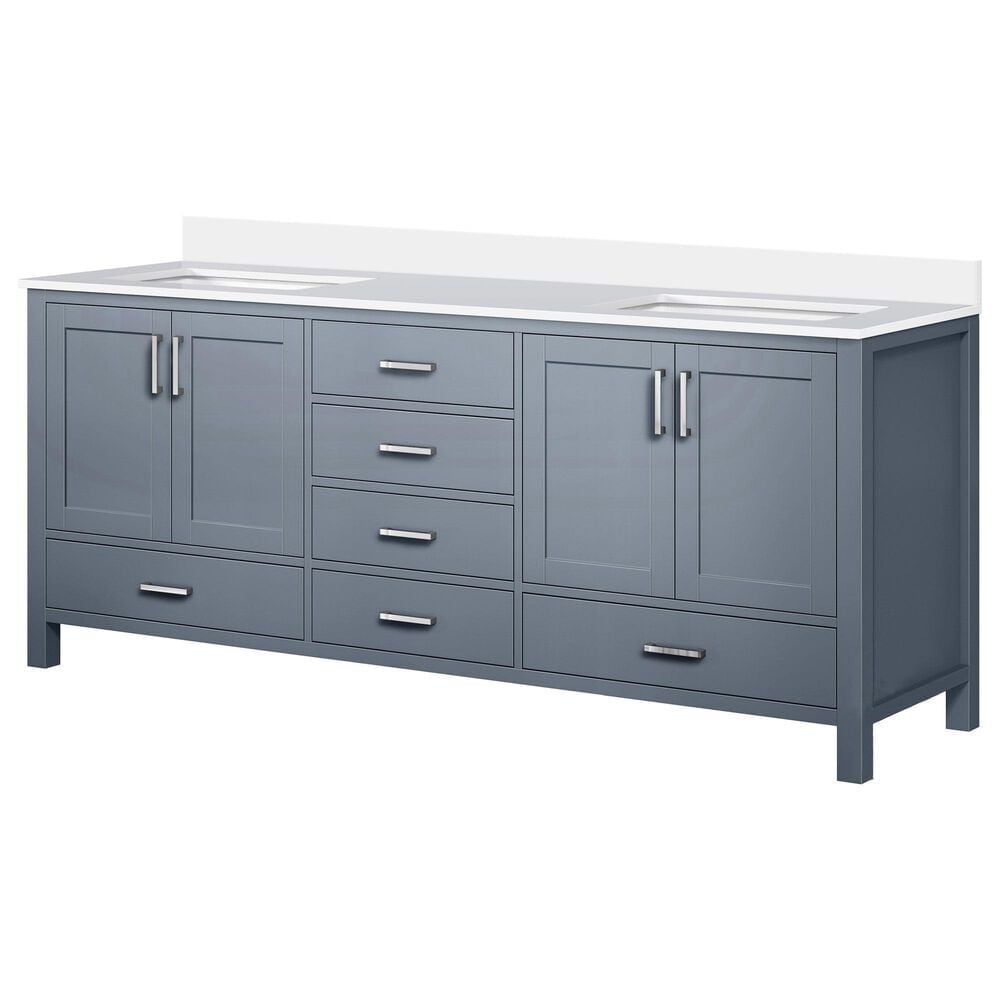Lexora Home Jacques 80" Double Bathroom Vanity in Dark Grey with 2 cm White Cultured Marble Top and Rectangular Sinks, , large