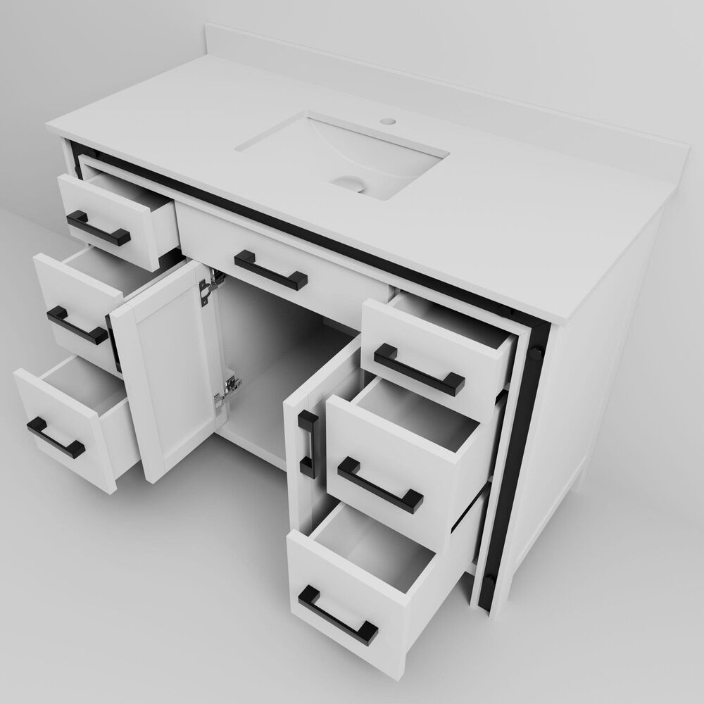 Lexora Home Ziva 48&quot; Single Bathroom Vanity in White with 2 cm White Quartz Top and Rectangular Sink, , large
