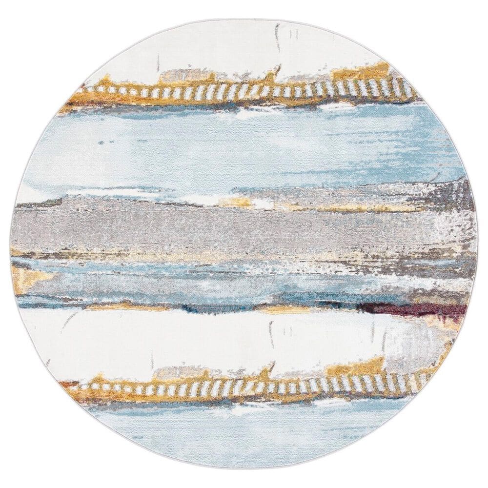 Safavieh Aria 6"6" Round Ivory and Light Blue Area Rug, , large