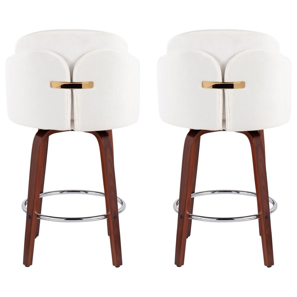 LumiSource Dahlia Swivel Counter Stool with Black Velvet Upholstery in Walnut and Chrome (Set of 2), , large