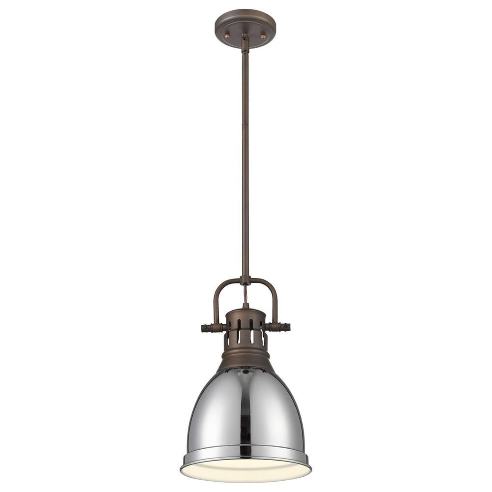 Golden Lighting Duncan 1-Light Small Pendant with Rod and Chrome Shade in Rubbed Bronze, , large