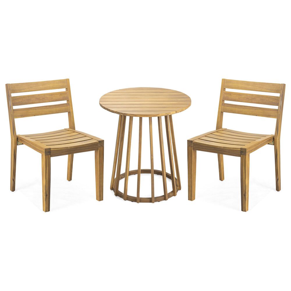 Hearth and Haven 3-Piece Outdoor Bistro Set with Round Table in Teak, , large