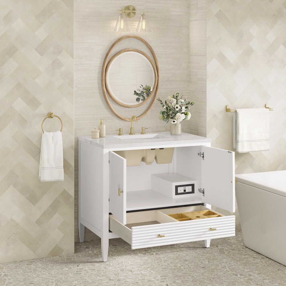 James Martin Vanities Myrrin 36&quot; Vanity in Bright White with 3 cm Arctic Fall Solid Surface Top, , large