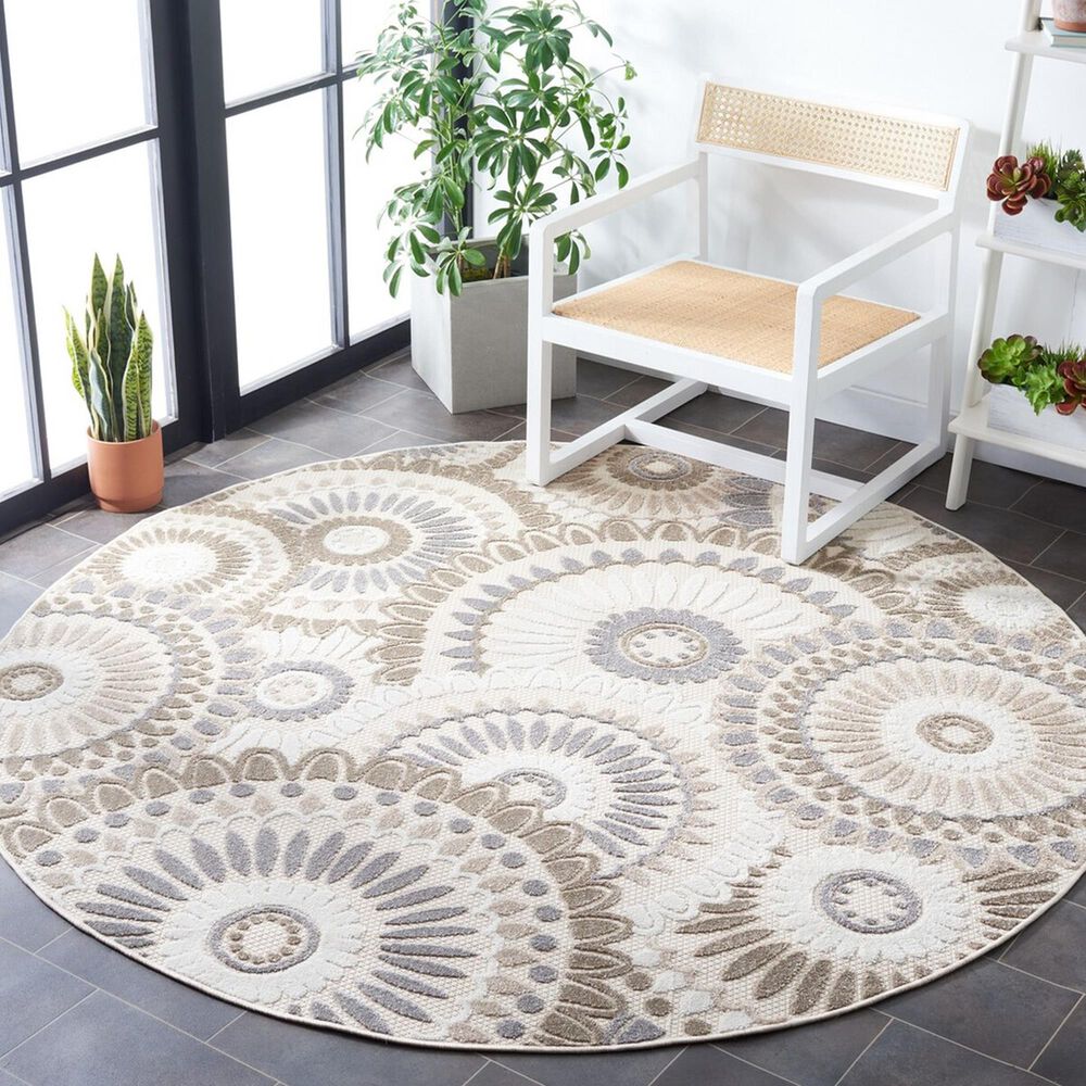 Safavieh Cabana CBN382F 6&#39;7&quot; Round Grey and Ivory Indoor/Outdoor Area Performance Rug, , large