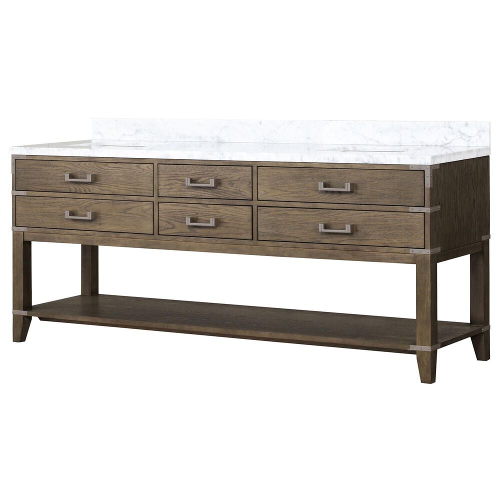Lexora Home Norwalk 80" Double Bathroom Vanity in Grey Oak with White Carrara Marble Top  and Rectangle Sink, , large