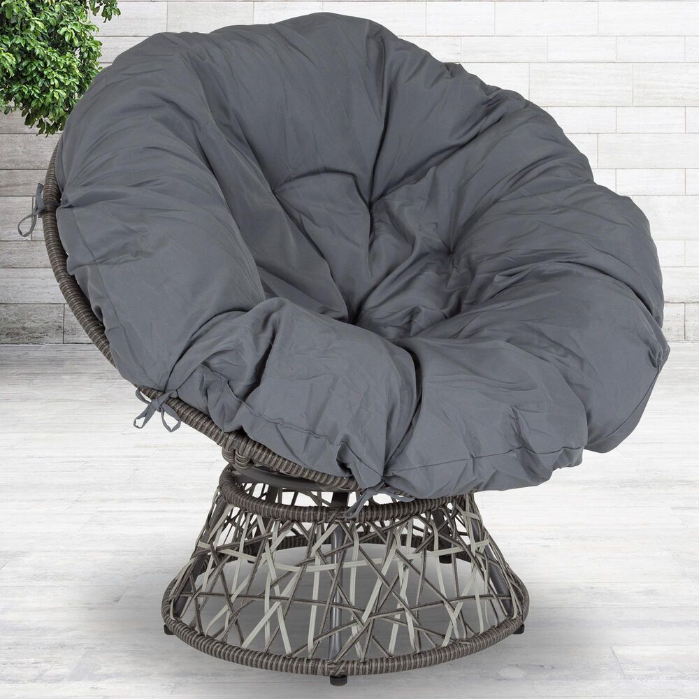 Flash Furniture Bowie Swivel Patio Chair with Dark Gray Cushion, , large