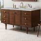 James Martin Vanities Amberly 60" Single Bathroom Vanity in Mid-Century Walnut with 3 cm Eternal Jasmine Pearl Silestone Top, Rectangular Sink and FreePower Wireless Charger, , large