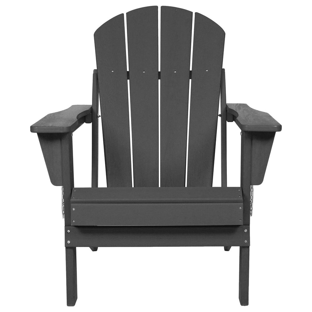 Hearth and Haven Patio Folding Adirondack Chair with Dual Cup Holder in Gray, , large