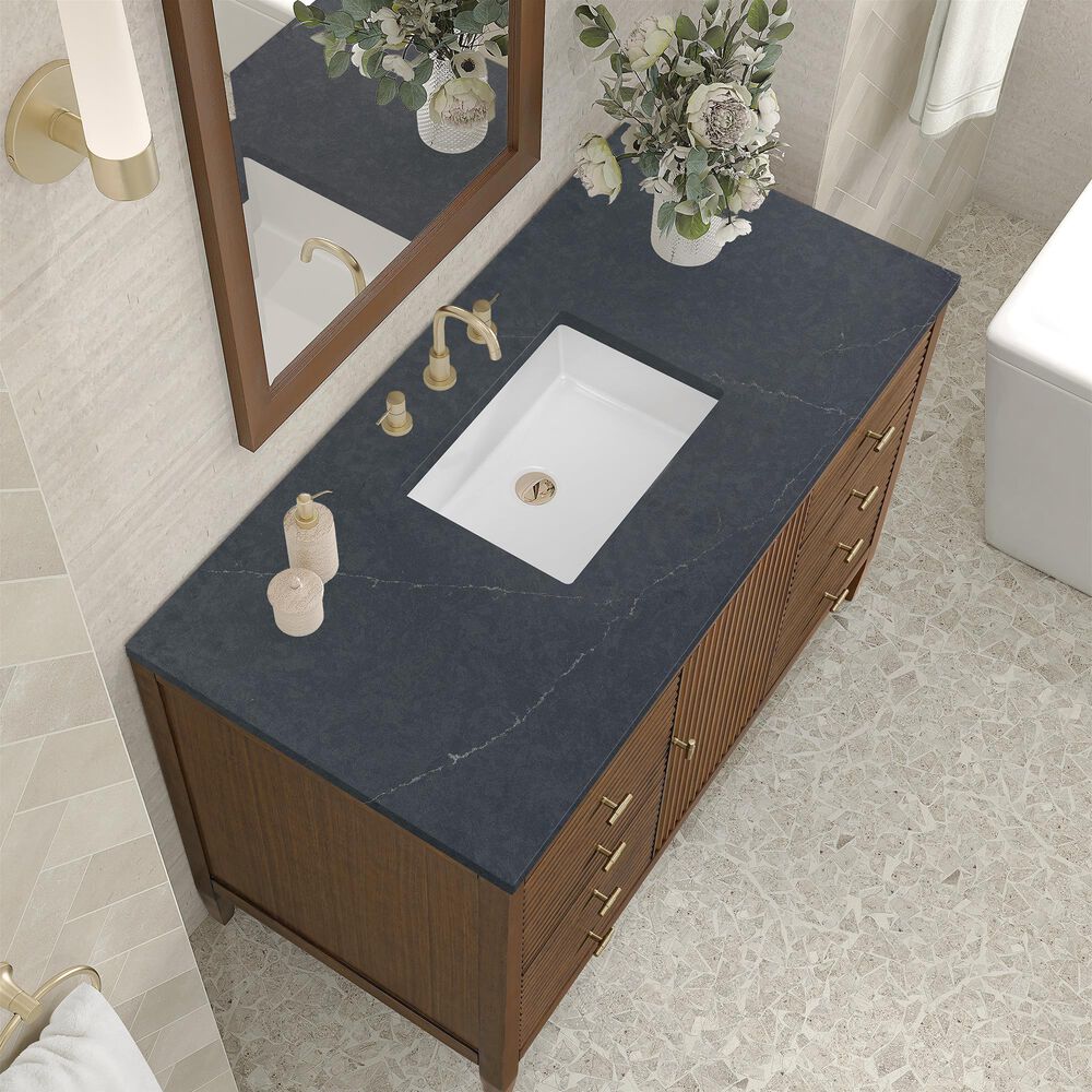 James Martin Vanities Myrrin 48&quot; Vanity in Mid-Century Walnut with 3 cm Charcoal Soapstone Quartz Top, , large
