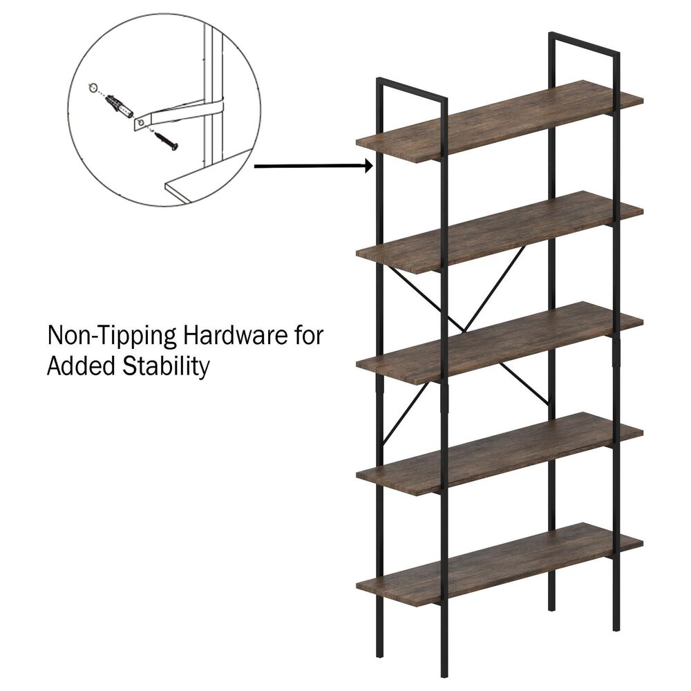 Timberlake Hastings Home Industrial 5-Tier Bookcase in Brown and Black, , large