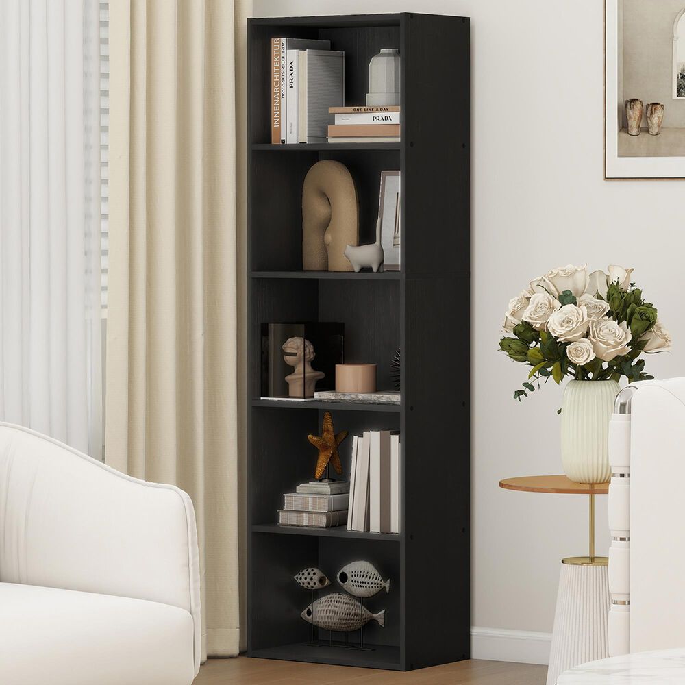 HOMLUX 5-Tier Reversible Bookshelf with Decorative Open Shelves in Blackwood, , large