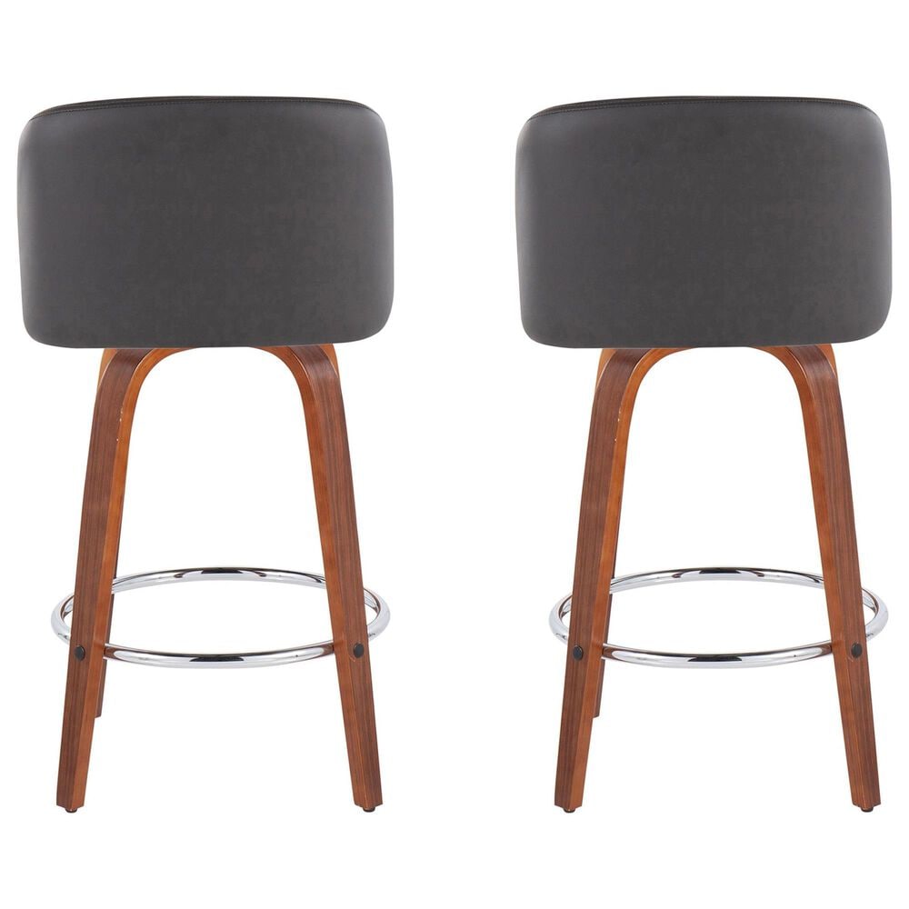 LumiSource Toriano Swivel Counter Stool with Grey Faux Leather Upholstery in Walnut and Chrome (Set of 2), , large