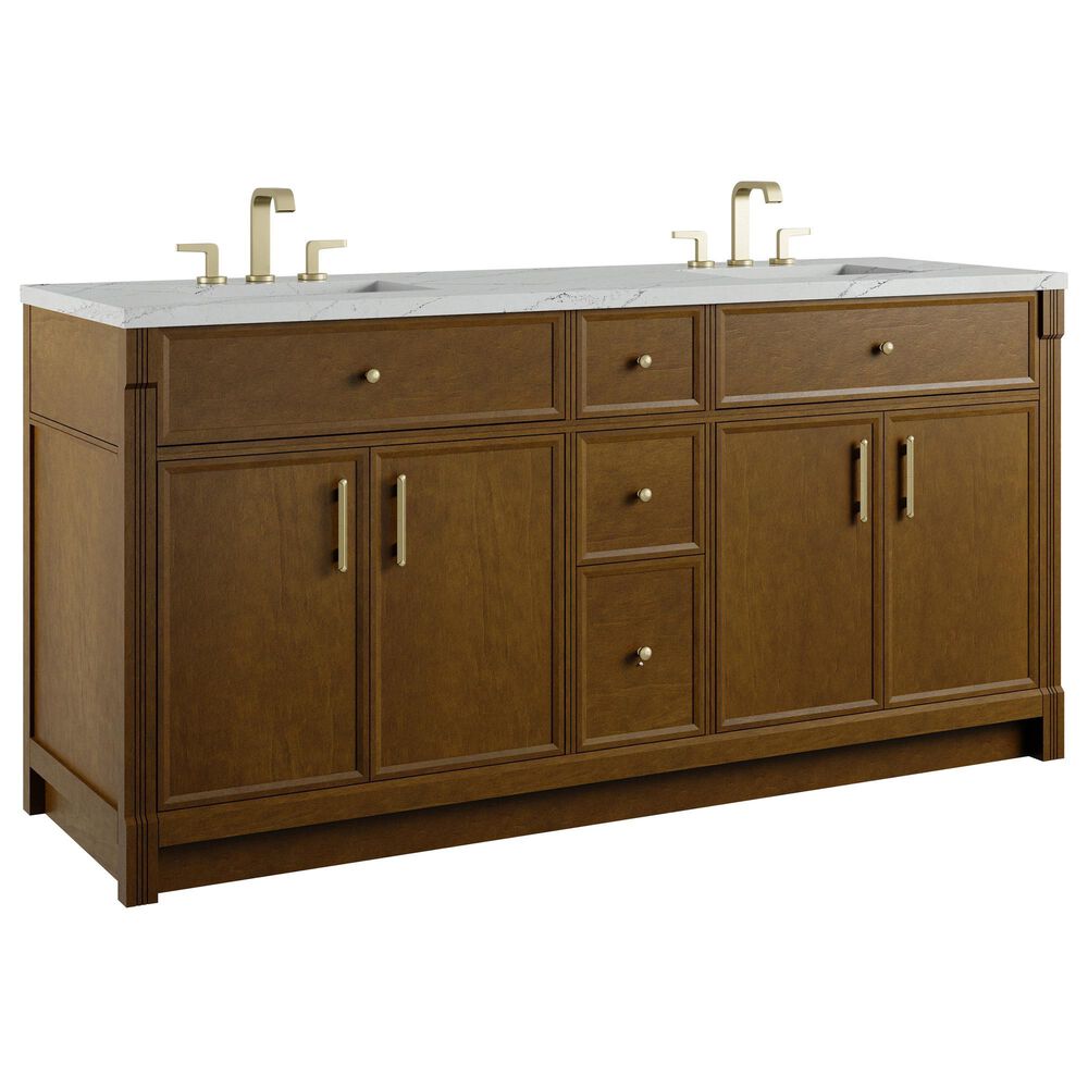 James Martin Bellshire 72" Double Bathroom Vanity in Honey Oak with 3 cm Ethereal Noctis Silestone Top and Rectangular Sinks, , large