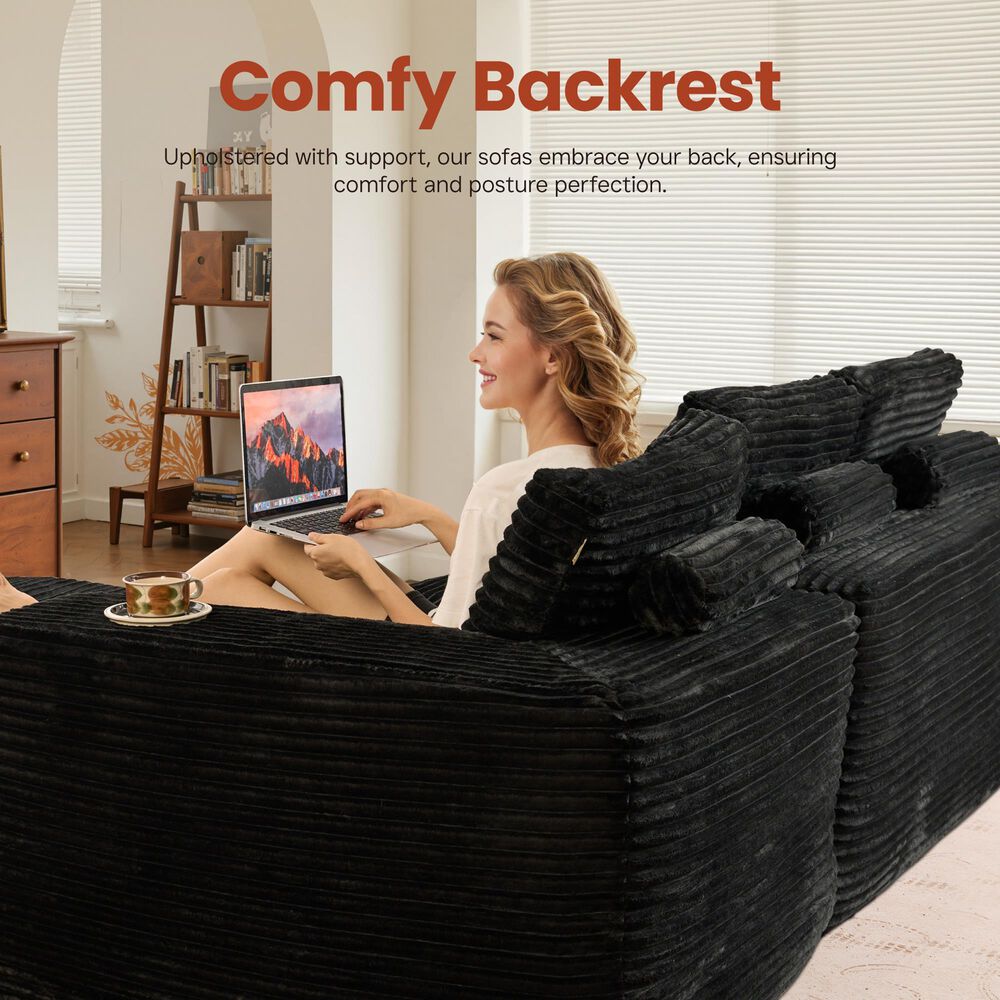 HOMLUX 105.5" Zero Assembly Sofa with Ergonomic Chaise Sectional in Black, , large