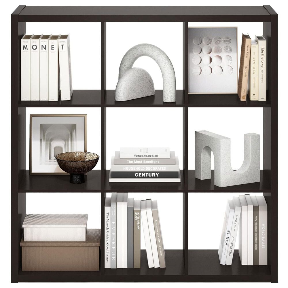 HOMLUX 9-Cube Reversible Open Back Bookshelf in Dark Oak, , large