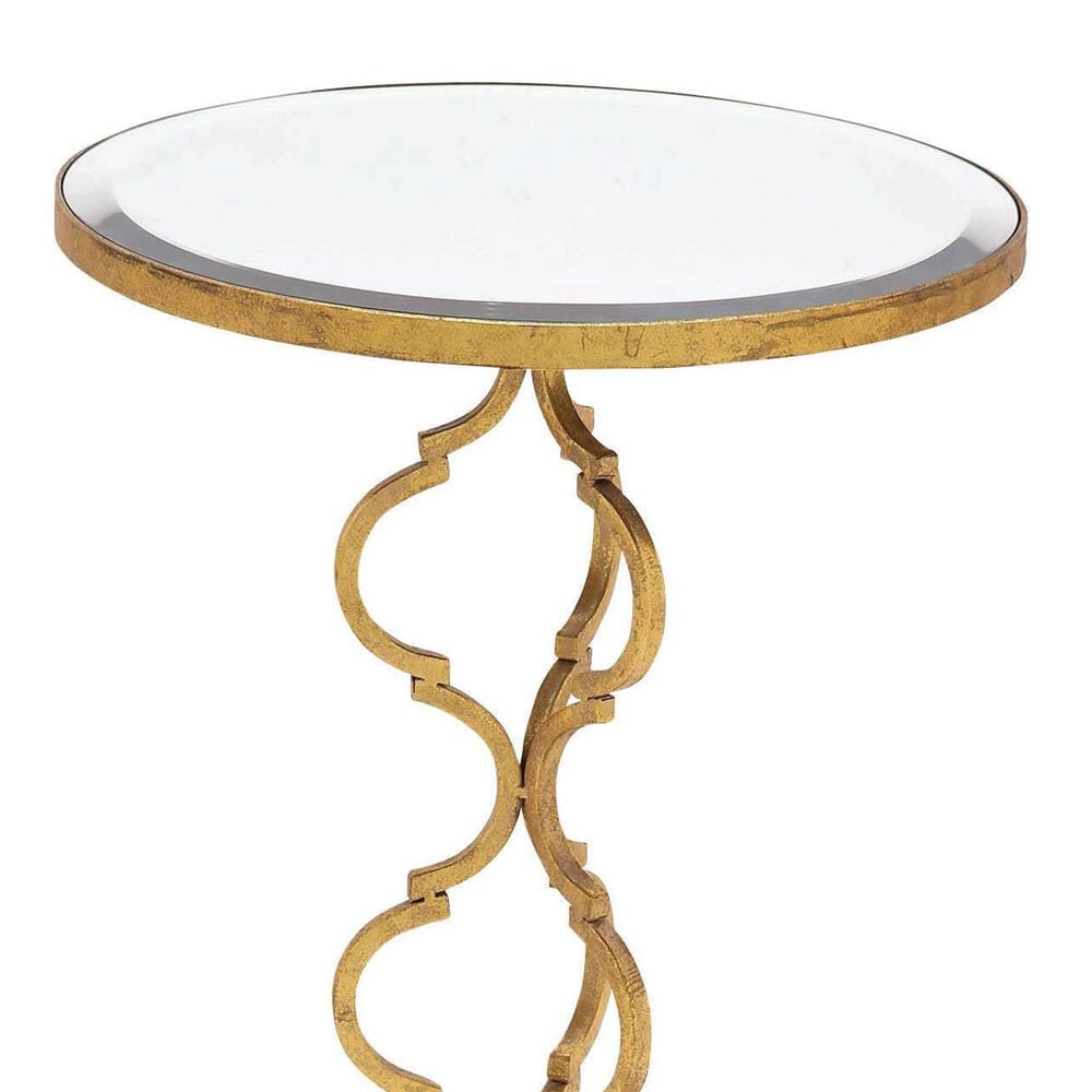 Maple and Jade Quatrefoil End Table with Mirrored Glass Top in Gold, , large