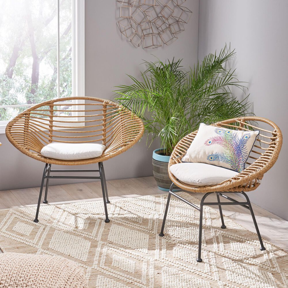 Hearth and Haven Engle Outdoor Armless Chair with Cushions in Beige (Set of 2), , large