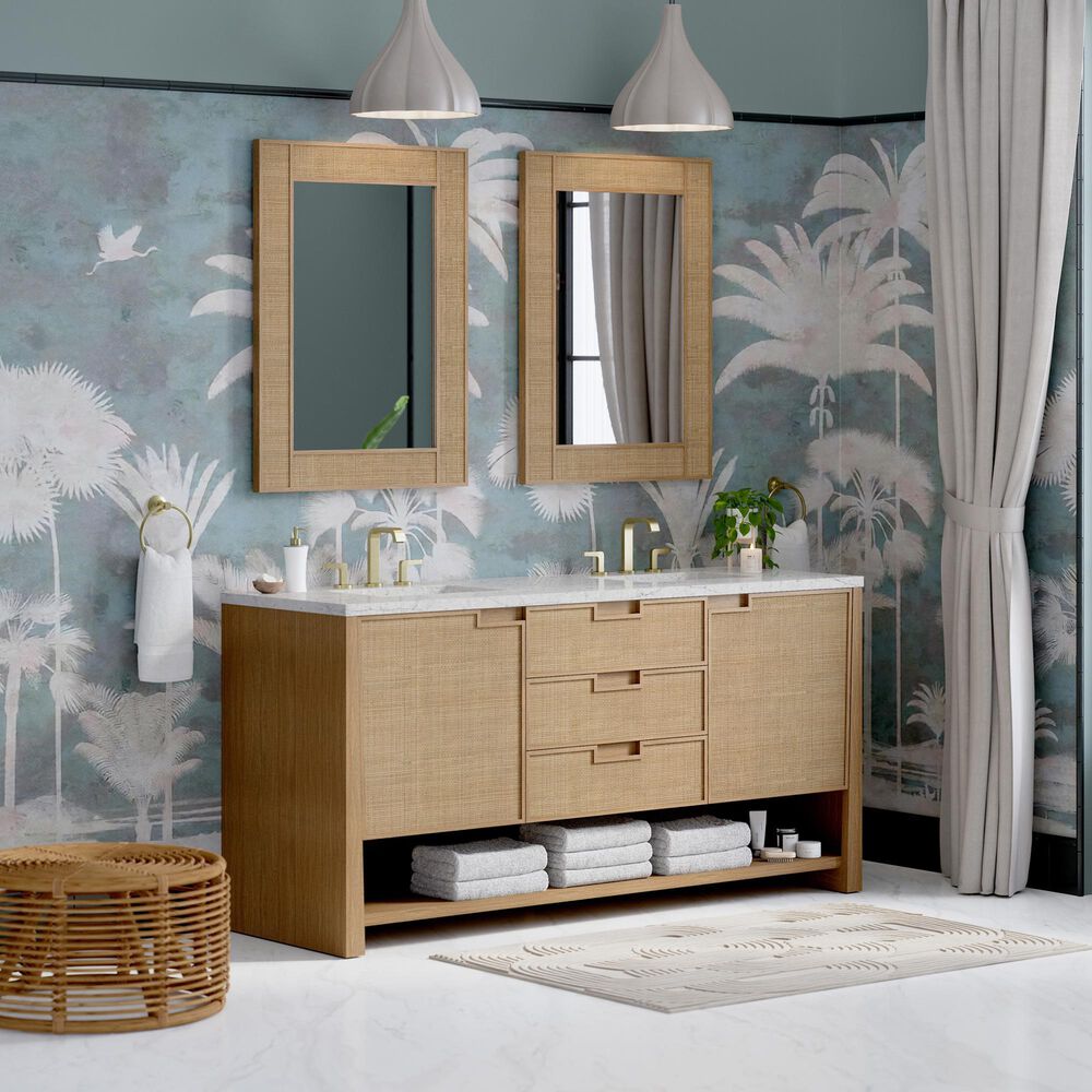 James Martin Vanities Solene 72&quot; Double Bathroom Vanity in Seaside Oak with 3 cm Eternal Jasmine Pearl Quartz Top and Rectangular Sinks, , large