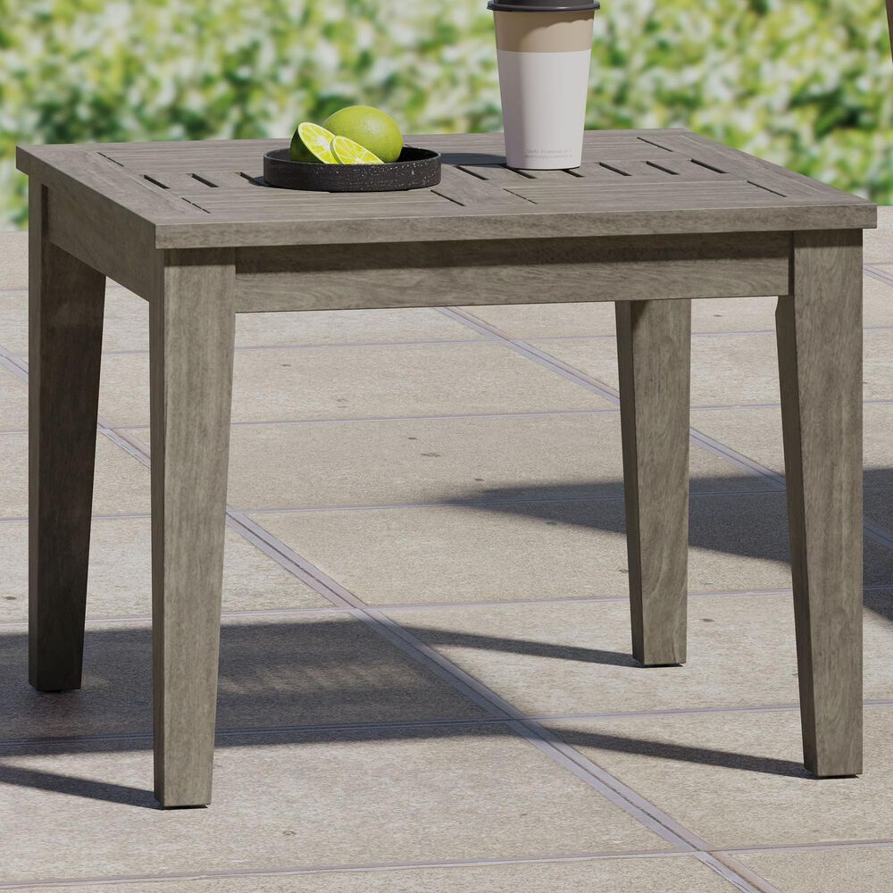 Hearth and Haven Hampton Outdoor Square Side Table with Slatted Top in Grey, , large
